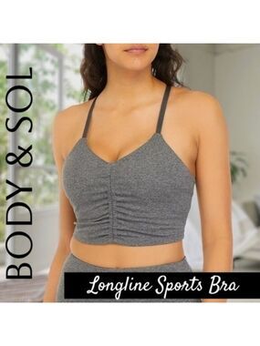 BODY & SOL Rouched Front Adjustable Strap Longline Sports Bra-Crop Top NWT/XXL